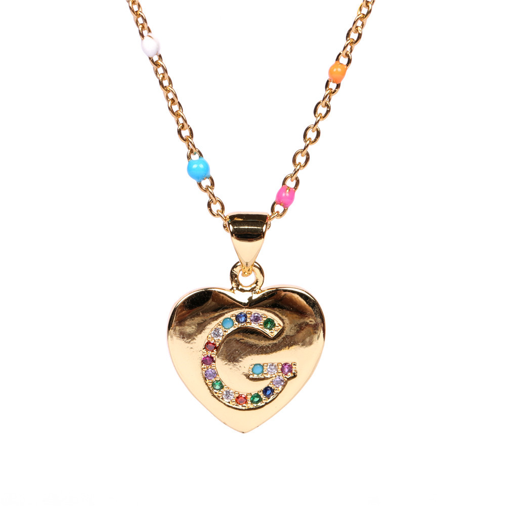 26 letters colorful zircon heart-shaped pendant necklace wholesale