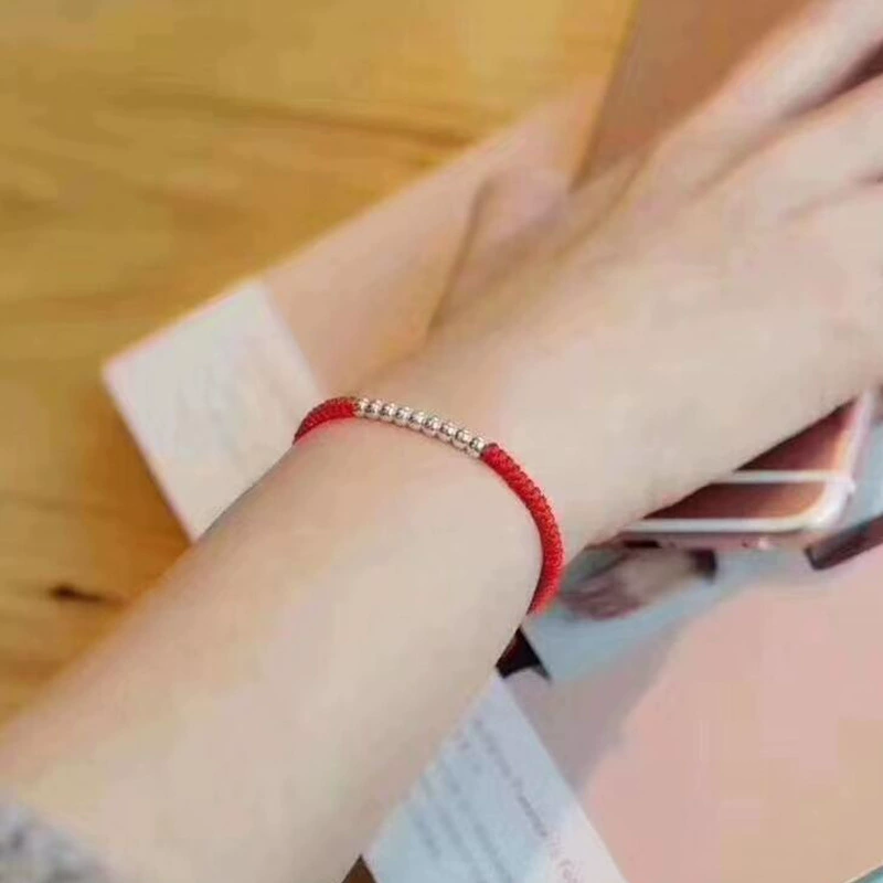 П Birthday charm, red rope bracelet, silver bracelet handmade, one bead bracelet, silver 925 sample, wholesale