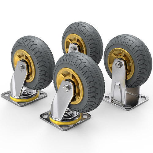 Quiet 6-inch swivel casters for heavy-duty flatbed, available in 4-inch, 5-inch, and 8-inch rubber wheels, with brake-equipped push cart