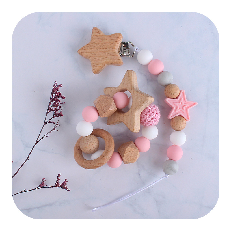 Bebé de dibujos animados Beech Fox estrella de cinco puntas cuentas de silicona chupete cadena pulsera juguete mordedor cochecito joyería colgante