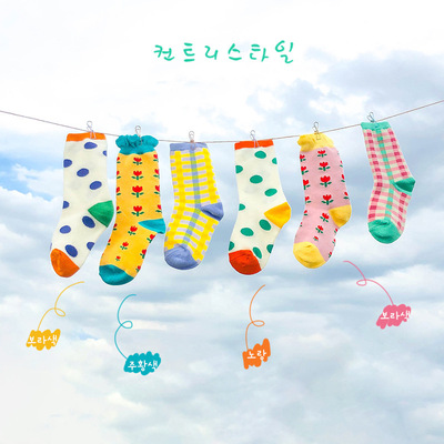 Z231兒童襪子批發 只壹只潮襪 秋冬小花圓點格紋襪小花寶寶中筒襪