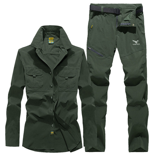 1038T Summer Quick-drying Clothes and Pants Men's Suit Outdoor Mountaineering Clothes Ice Silk Work Clothes Shirt Hiking Men