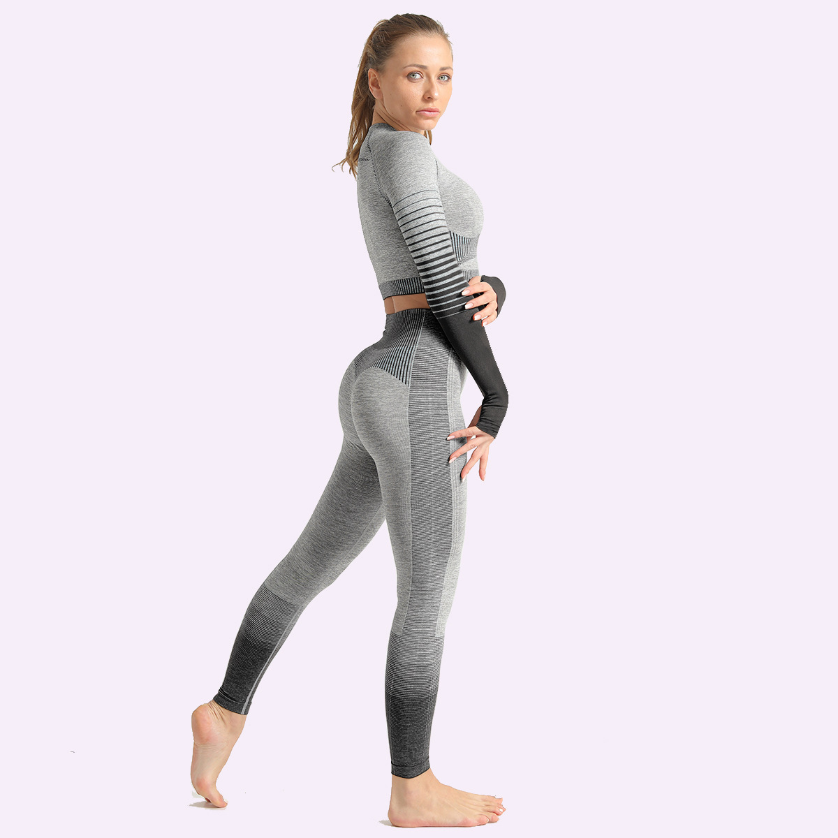 seamless striped knitted hip-lifting elastic fitness suit  NSNS10716