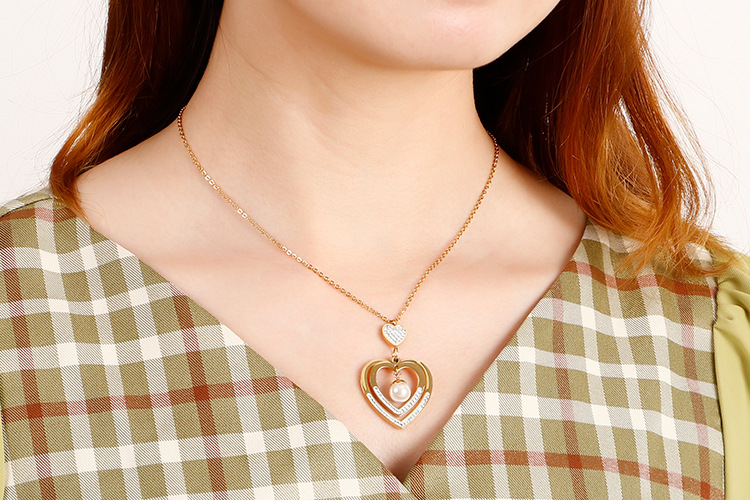 Foreign Trade Supply Korean Accessories Fashion Simple Women Heart Pearl Earrings Necklace Two-Piece