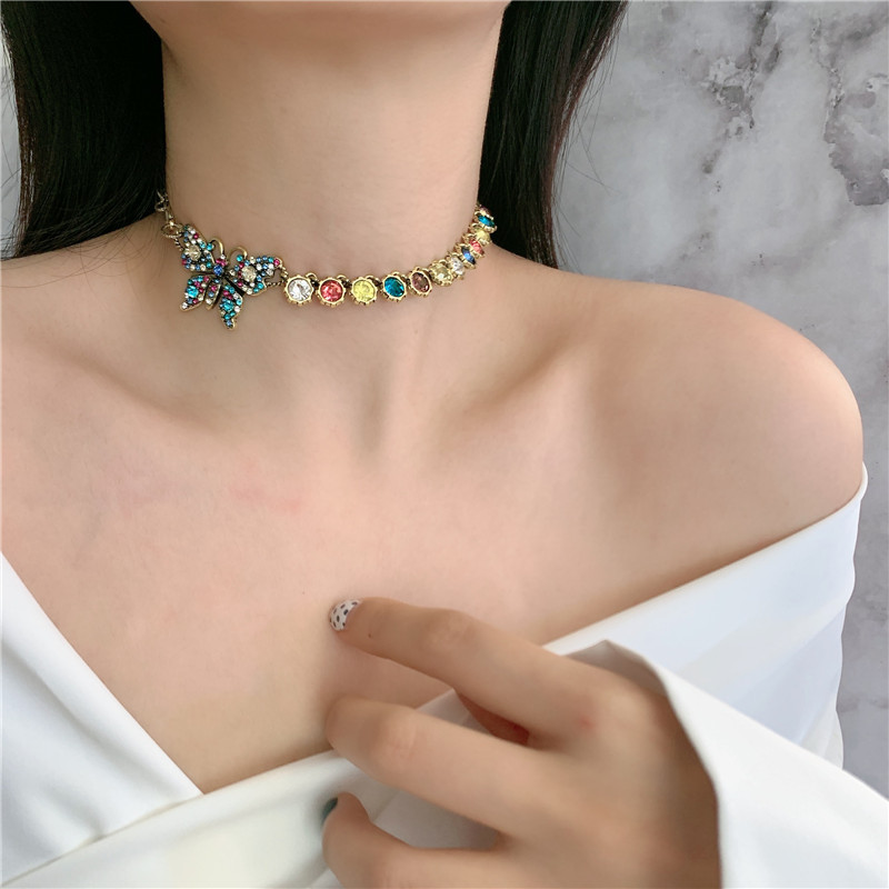 Zircon Diamond Butterfly Necklace Choker Clavicle Chain Bracelet Wholesale Nihaojewelry display picture 1
