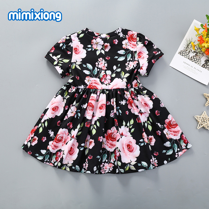 ins热卖欧美女童连衣裙2020年夏款短袖印花女孩裙子