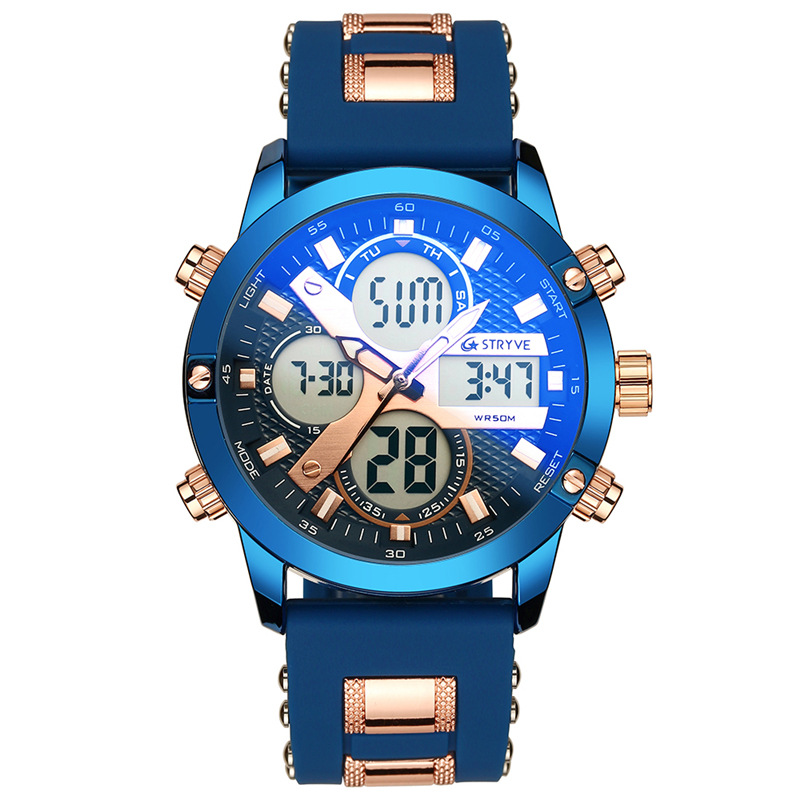 STRYVE hombres multi-función Deportes impermeable reloj electrónico Calendario de cuarzo reloj de cuarzo luminoso S8021