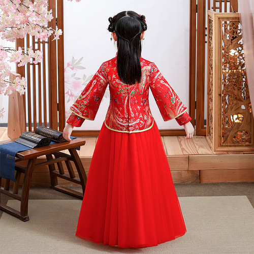 Children's Hanfu gilrs chinese qipao dresses ancient long sleeve cheongsam girl's Qipao Tang Ru skirt