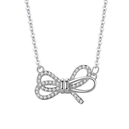 s925 sterling silver flash diamond bow necklace women's new trendy neck chain cold style design ins clavicle chain gift
