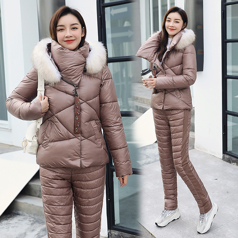 Women's Clothing Winter New Thickened Cotton Cotton Coat Women's Suit Large Fur Collar Two piece Cotton Coat Women's Ski Suit_voghion.com