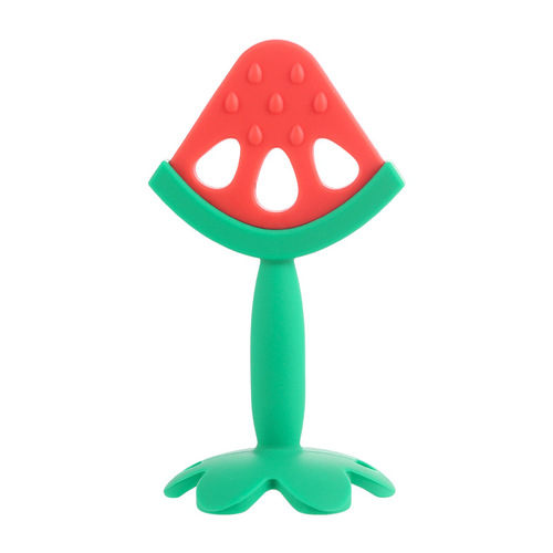 Three-dimensional fruit baby bite happy liquid silicone boilable teether molar stick wholesale strawberry toy