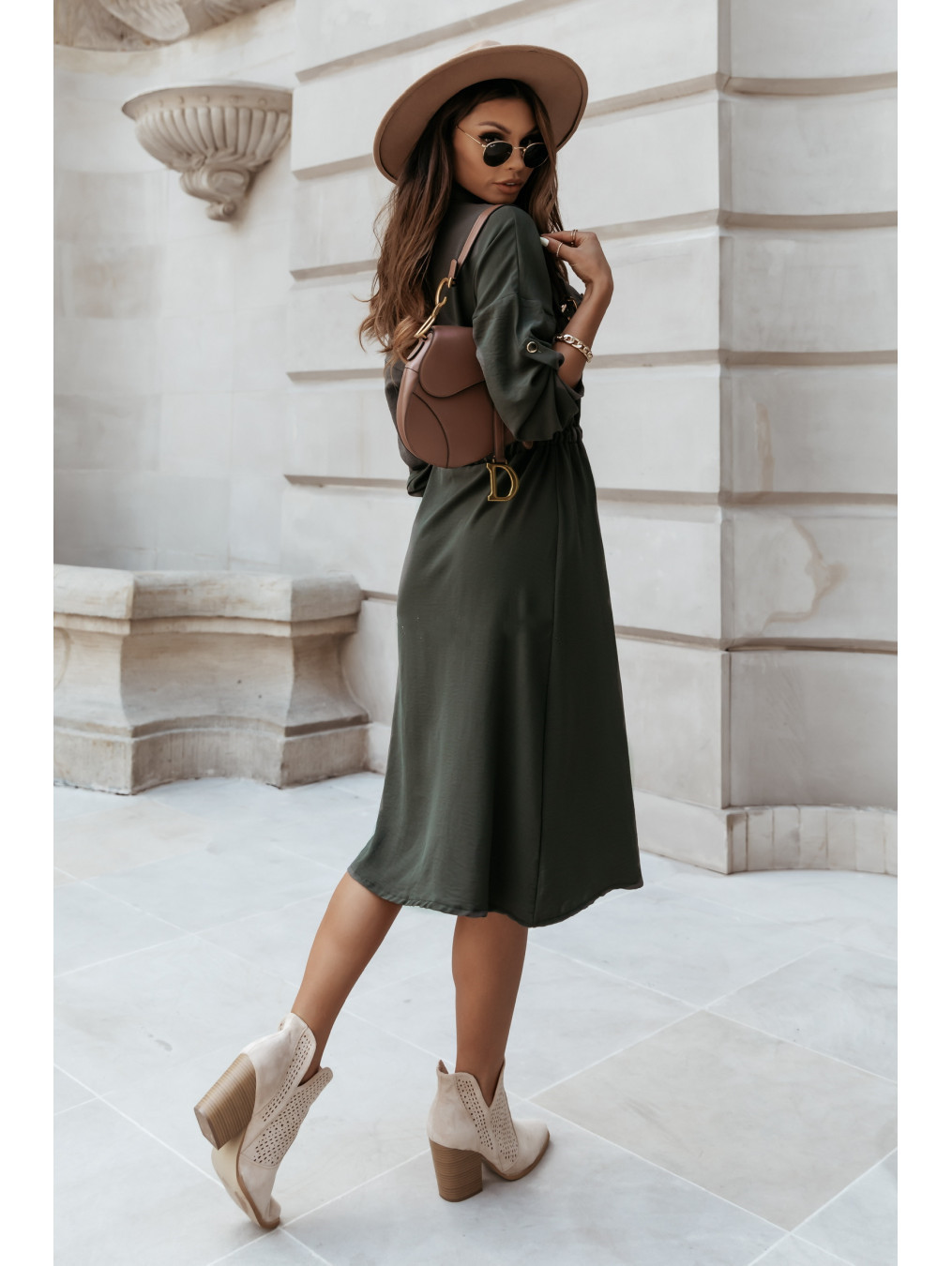 fall/winter hot style solid color collar and sleeves buttoned waist belt shirt dress  NSYD6379