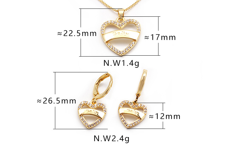 Ensemble de boucles d39oreilles collier en cuivre en forme de coeur corenpicture1