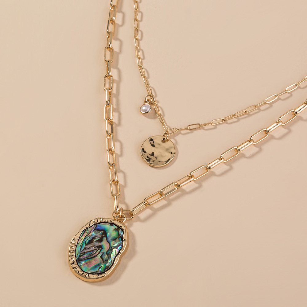 Modefarbe Abalone Muschel Perlenanhänger Mehrschichtige Halskette display picture 4