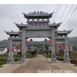 村庄青石楼门雕刻厂 墓园青石牌楼牌门多少钱 仿古石楼图片