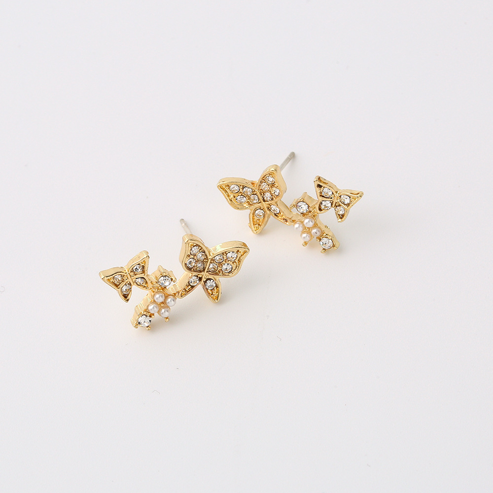 New Ear Jewelry S925 Silver Needle Diamond Pearl Butterfly Earrings Wholesale Nihaojewelry display picture 8