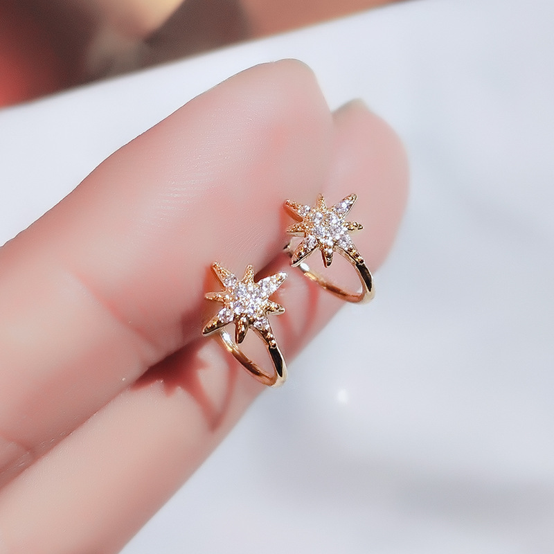 Six-pointed star ear bone clip South Korea Dongdaemun ear clip without pierced female French diamond earrings earrings