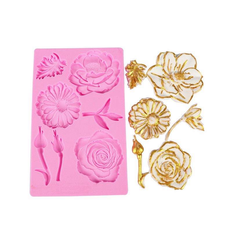 Nueva fondant Rosa molde de silicona crisantemo hornear pastel crema chocolate decoración DIY epoxi