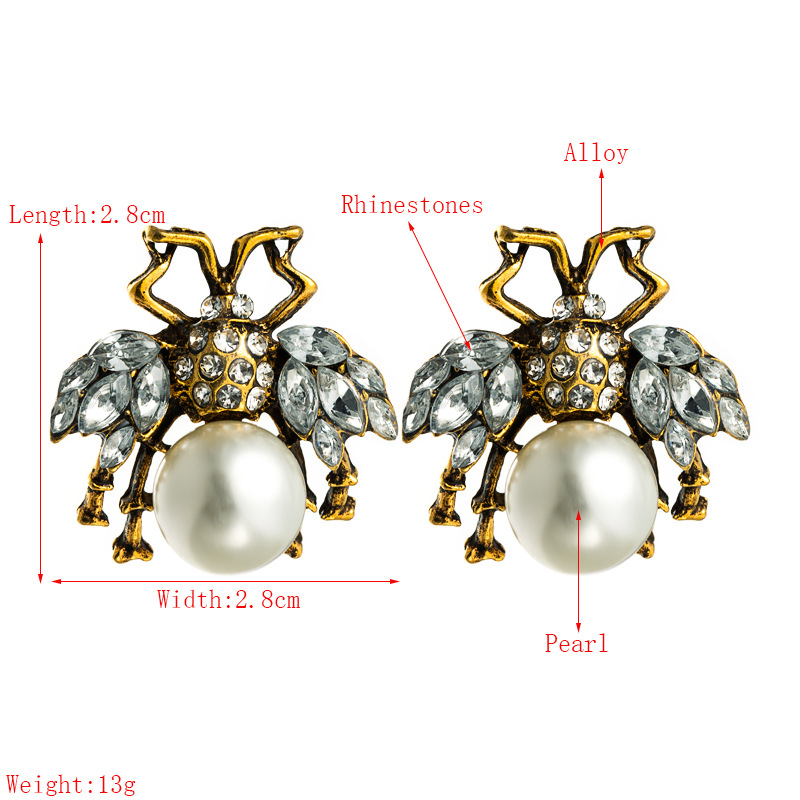 Retro Insekt Diamant Legierung Künstliche Edelsteine Ohrringe display picture 1