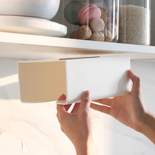 Wall-mounted non-marking paper tissue box for kitchen and bathroom without punching and pasting plastic multifunctional tissue box