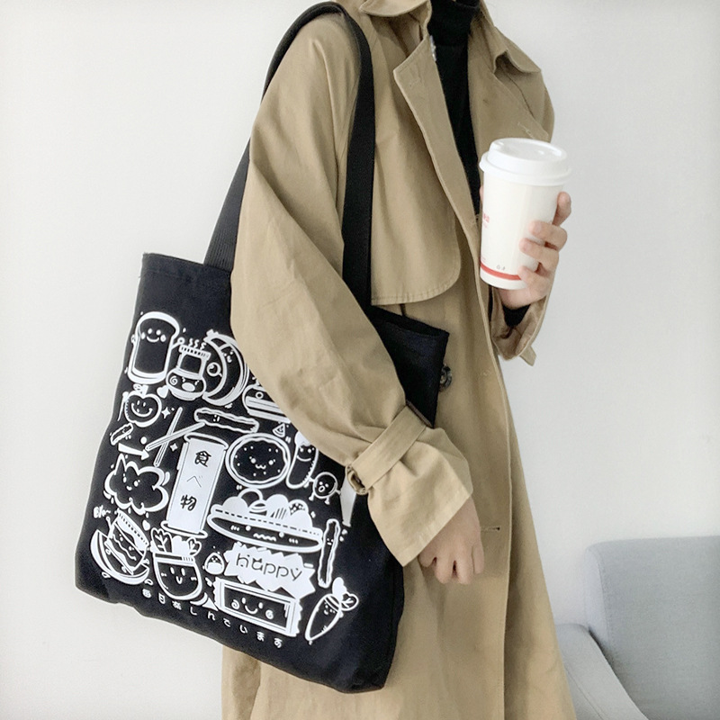 Copyright bolsa de lona mujer solo hombro japonés Harajuku ulzzang gran capacidad estudiante ilustración bolsa de tela ins moda