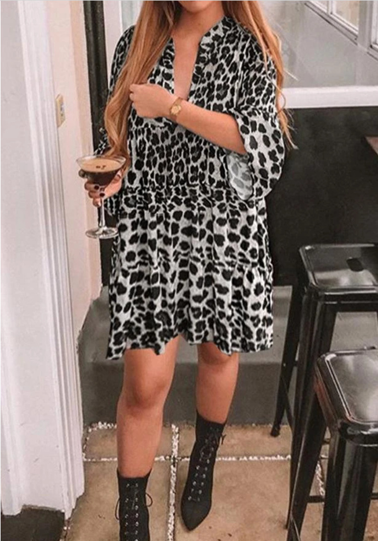 Rochie lungă boho cu imprimeu leopard pentru femei primăvară_voghion.com