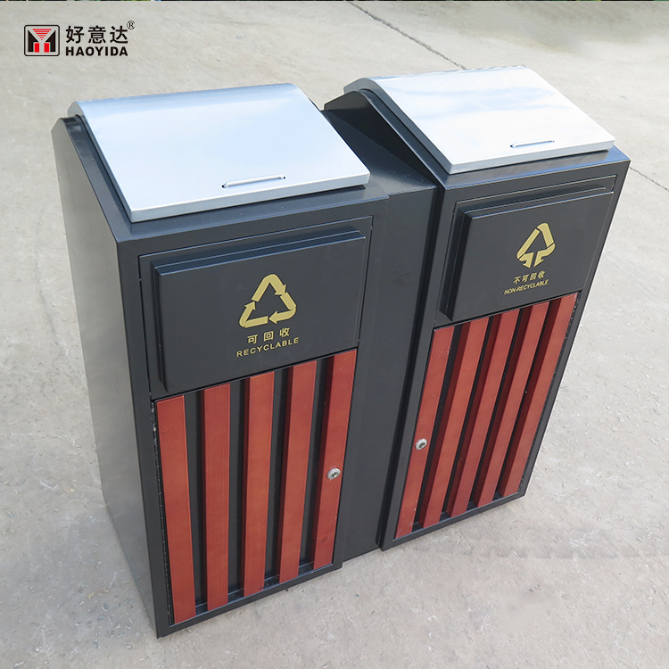 户外公园分类垃圾桶广场景区木质垃圾箱小区商业街室外金属果皮箱