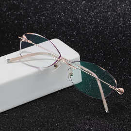 威士顿超轻纯钛女士钻石切边无框近视眼镜框老花眼镜架镶钻可