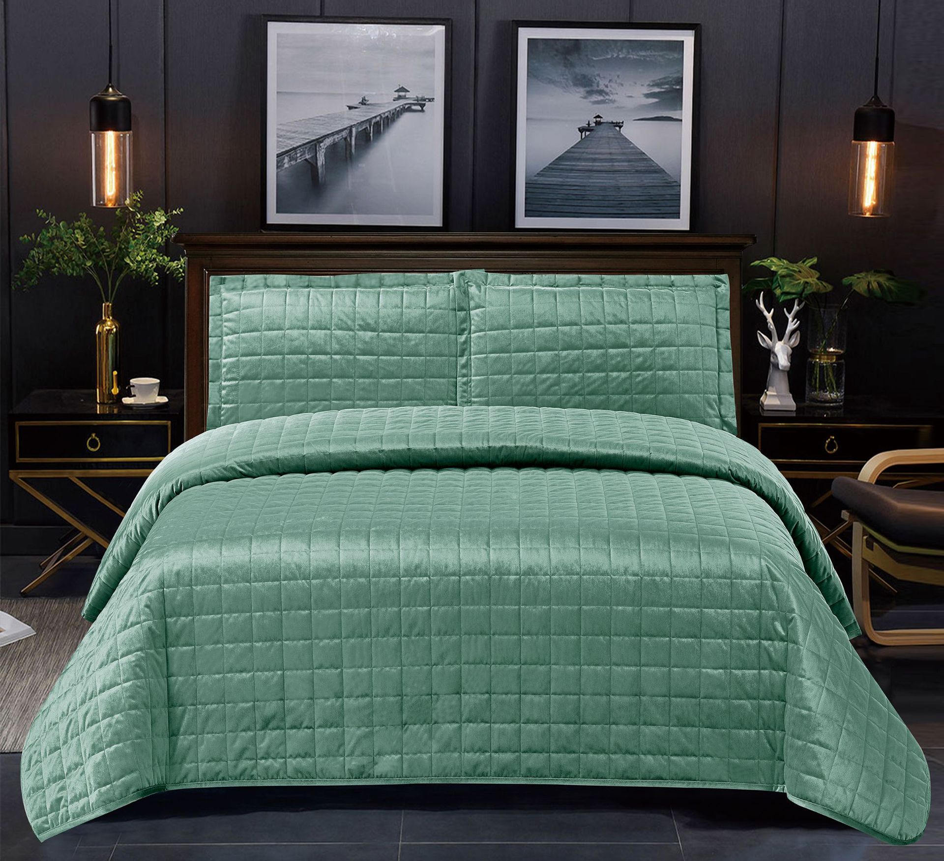 【外貿(mào)專供】跨境高端絨素色床蓋三件套