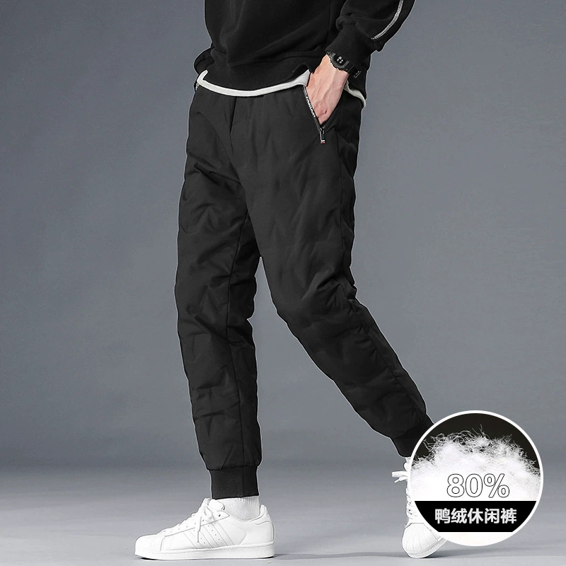 Оптовые Зимние новые мужские толстые пуховые брюки, мужские большие размеры на флисовой подкладке, спортивные теплые мужские повседневные брюки для отдыха на открытом воздухе