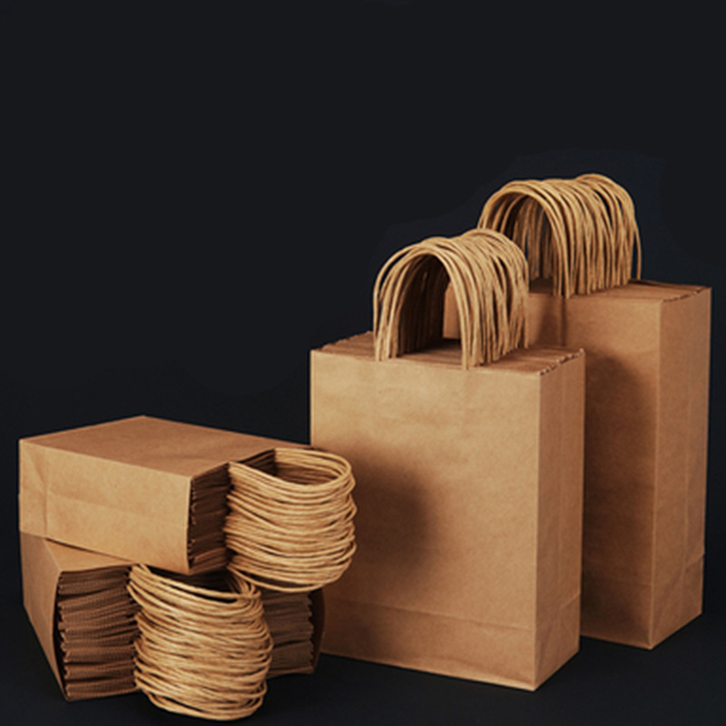 定牛皮纸袋 奶茶印logo外卖打包 衣服购物包装手提袋批发
