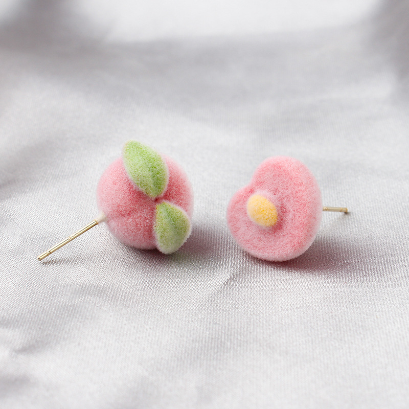 New Autumn And Winter Peach Flocking Stud Earrings Female display picture 3