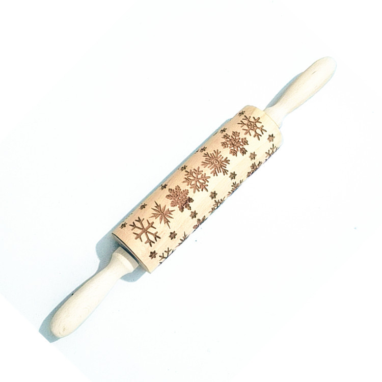 Madera Rolling pin haya grabado láser impresión Rolling pin relieve Rolling pin cuero Navidad fondant galleta presionando palo