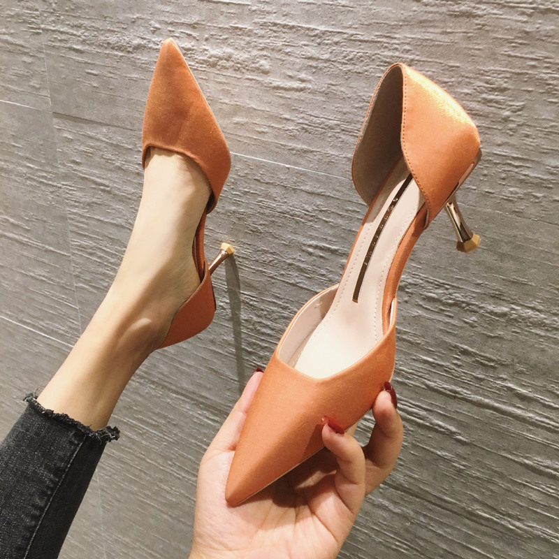 860-0 Korean Style 2020 Spring and Autumn Factory Direct women's high heels pointed low-cut stiletto heel hollow single shoes