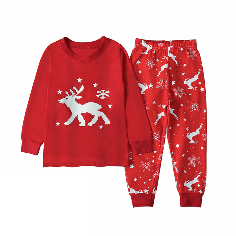 Children's European and American Spring and Autumn Girls Snowflake Elk Long Sleeve T-shirt + Pants Two-Piece Home Clothes Children's Suit ins
