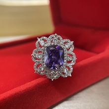 诗佩经典时尚复古皇室贵族钻戒方形8*10肥方超大彩钻密实镶嵌戒指