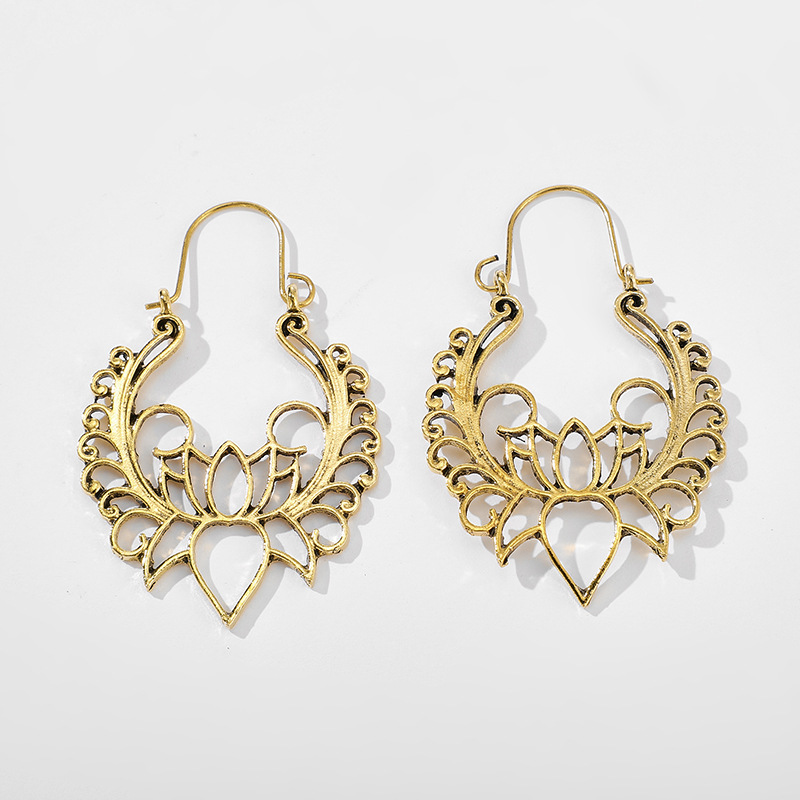 New Fashion Retro Wisp Empty Lotus Earrings Flower Basket Buckle Earrings For Women Wholesale display picture 2