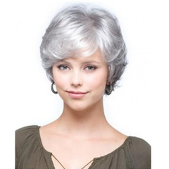 Foreign Trade Amazon Gray-White Curly Wigs | Women's Short, Flared Wigs | Grandma-Style Gray Wigs | Drop Shipping Available