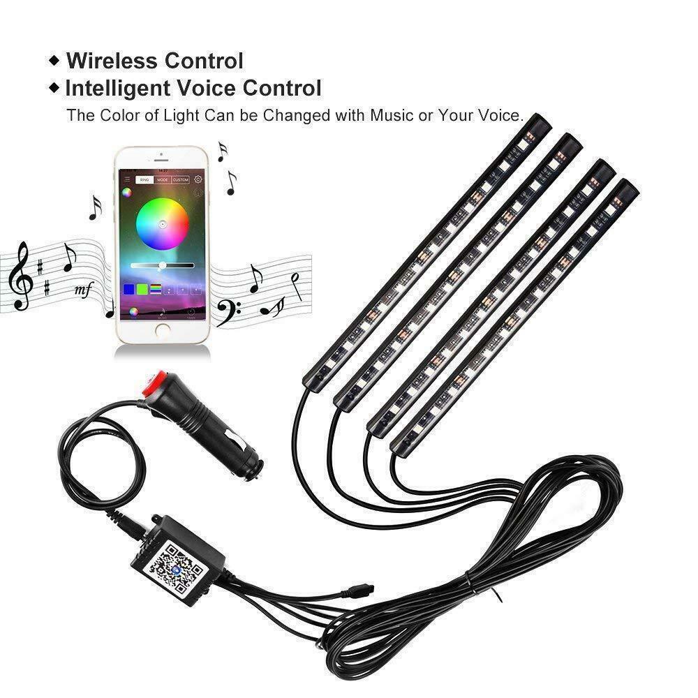 Auto luz de atmósfera APP de control de un remolque cuatro 5050 12SMD lámpara de pie colorida luz de atmósfera de control de voz 48SMD