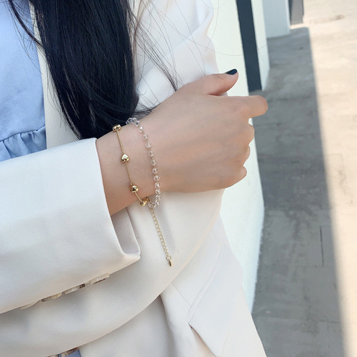 Korean girl’s sweet metal love double-layered bracelet, fashionable ins cool style bestie bracelet