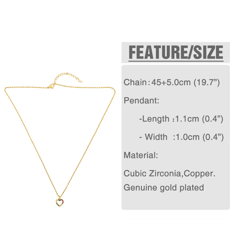 Love Heart Peach Heart Necklace Han Wei Inlaid Color Zircon Lightning Necklace New Accessories display picture 1