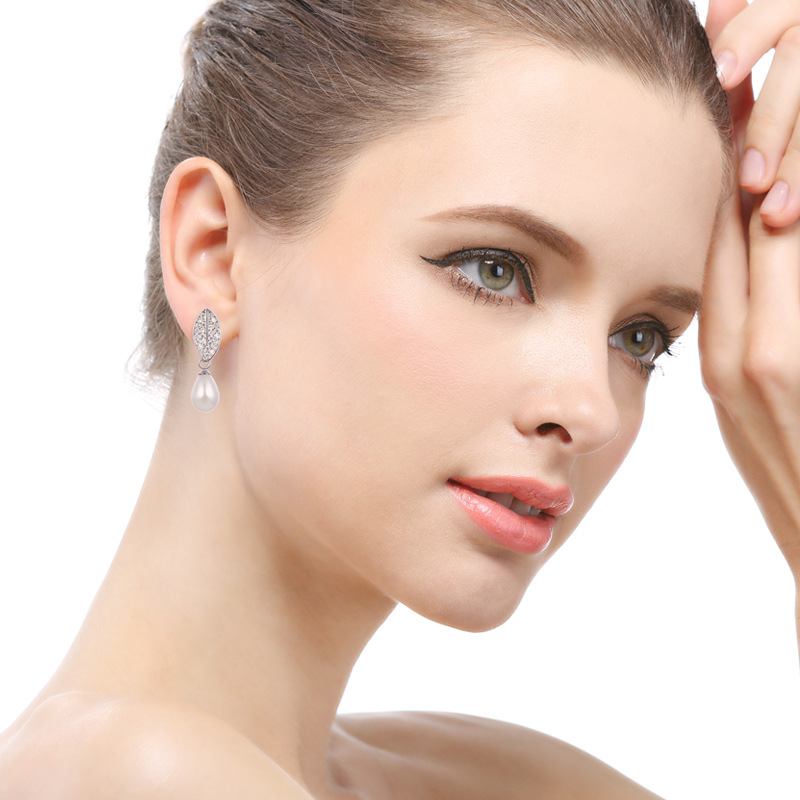 Completo diamante gota de agua perla s925 pendientes de plata elegante de cercanías OL profesional moda femenina pendientes transfronterizos productos calientes al por mayor