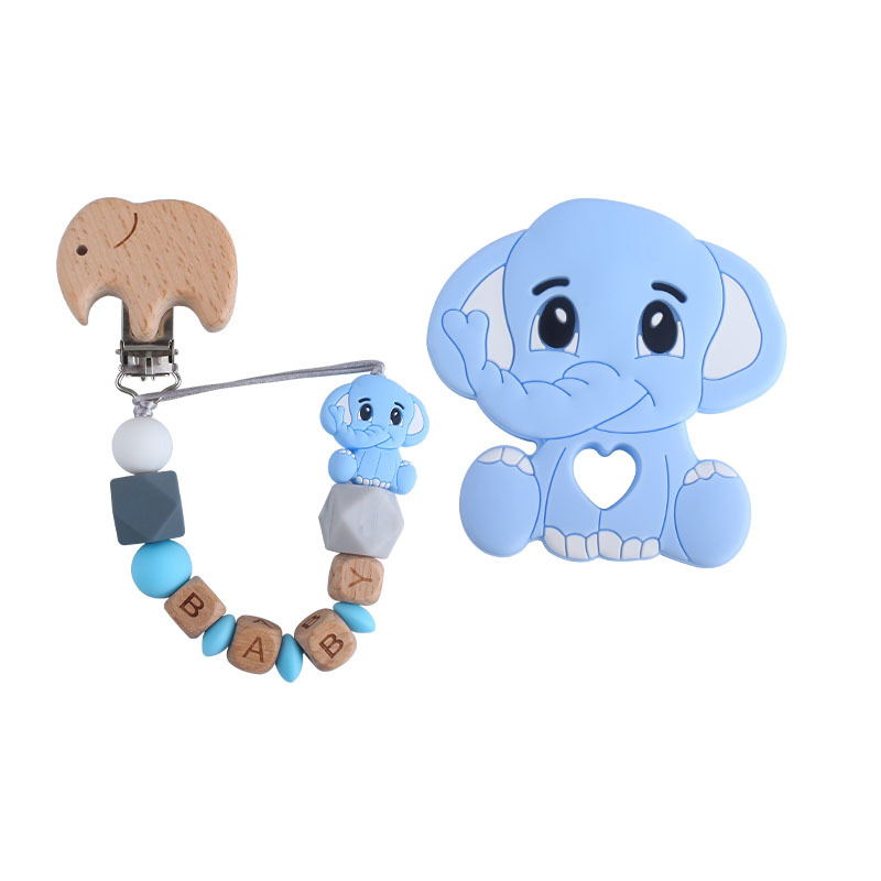New Beech elefante chupete clip Beech carta bebé nombre elefante silicona mordedor molar juguete