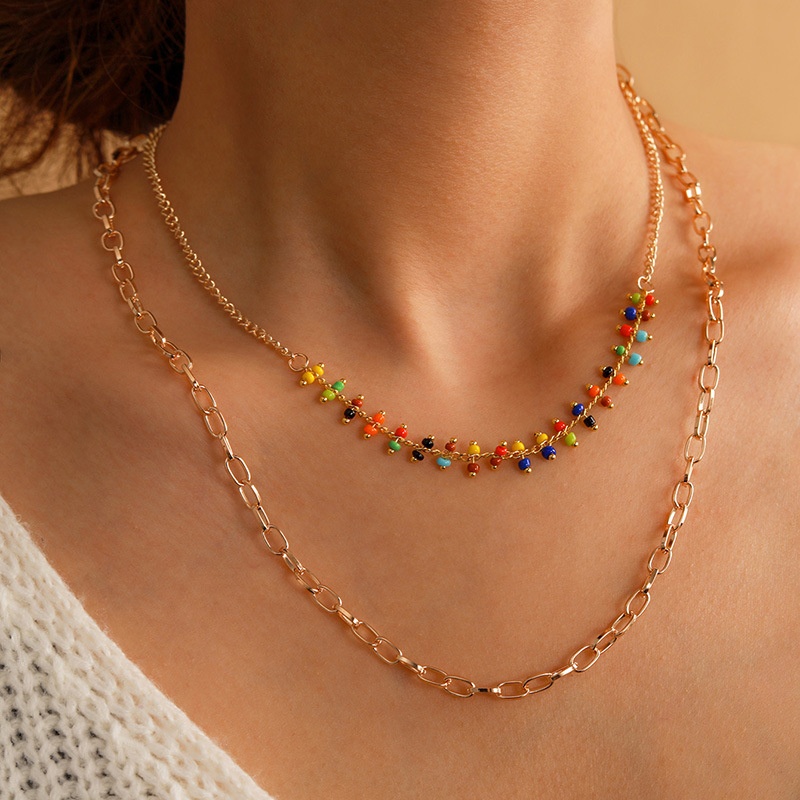 New Bohemian Clan Style Colored Rice Bead Necklace Simple Multi-layer Clavicle Chain Wholesale display picture 2