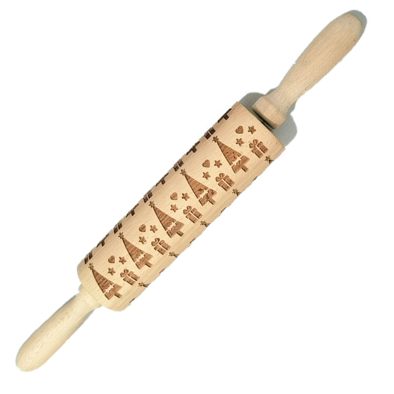 Madera Rolling pin haya grabado láser impresión Rolling pin relieve Rolling pin cuero Navidad fondant galleta presionando palo