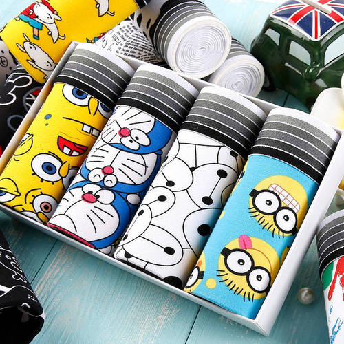 Men's underwear, teen personality, sexy mid-waist, cute male student cartoon boxer briefs, boxer shorts