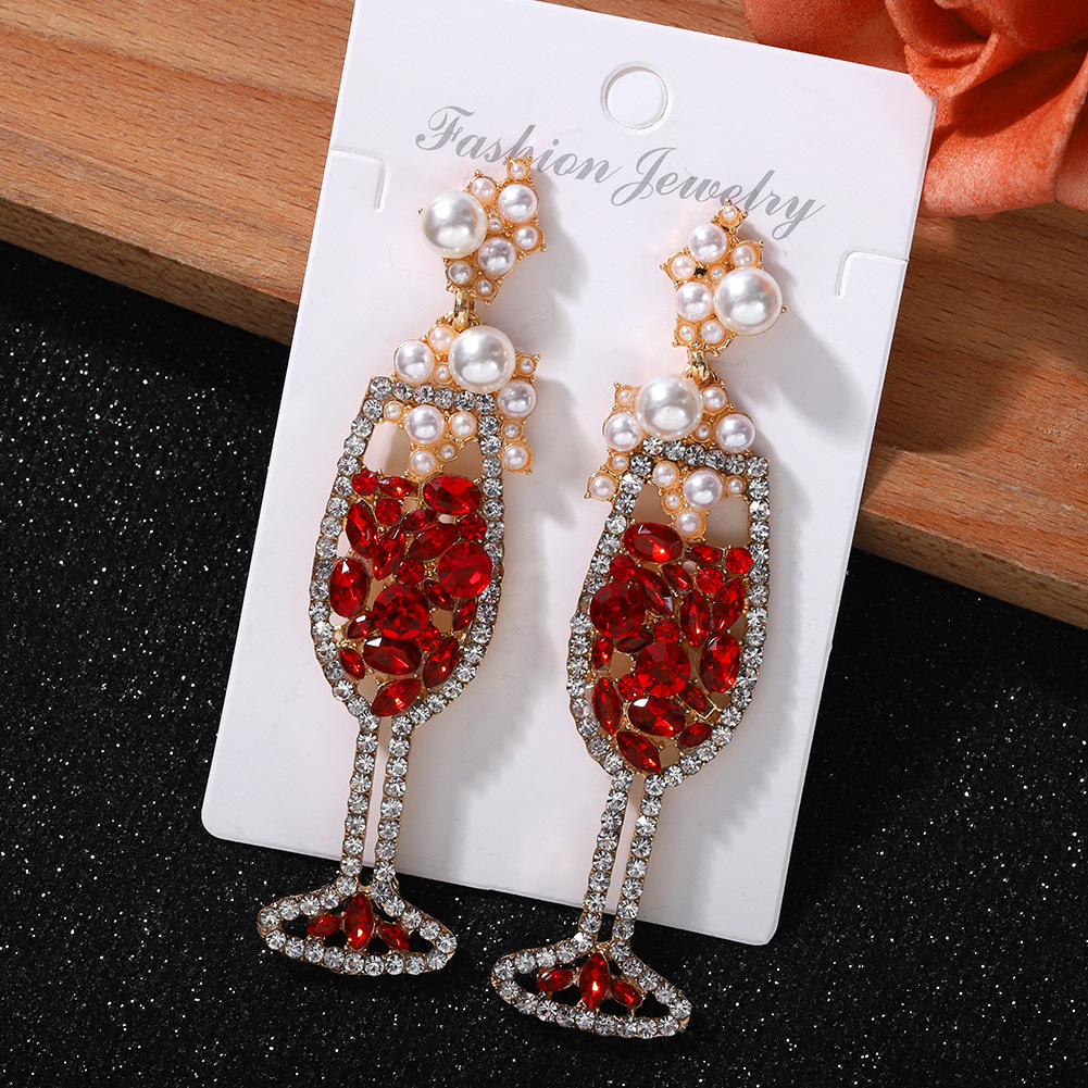 Croix-frontière Vente Chaude Nouveau À La Mode Exquis Creative Vin Verre Boucles D'oreilles 2020 Européen Et Américain De Mode Cool Strass Perle Oreille Anneaux display picture 5