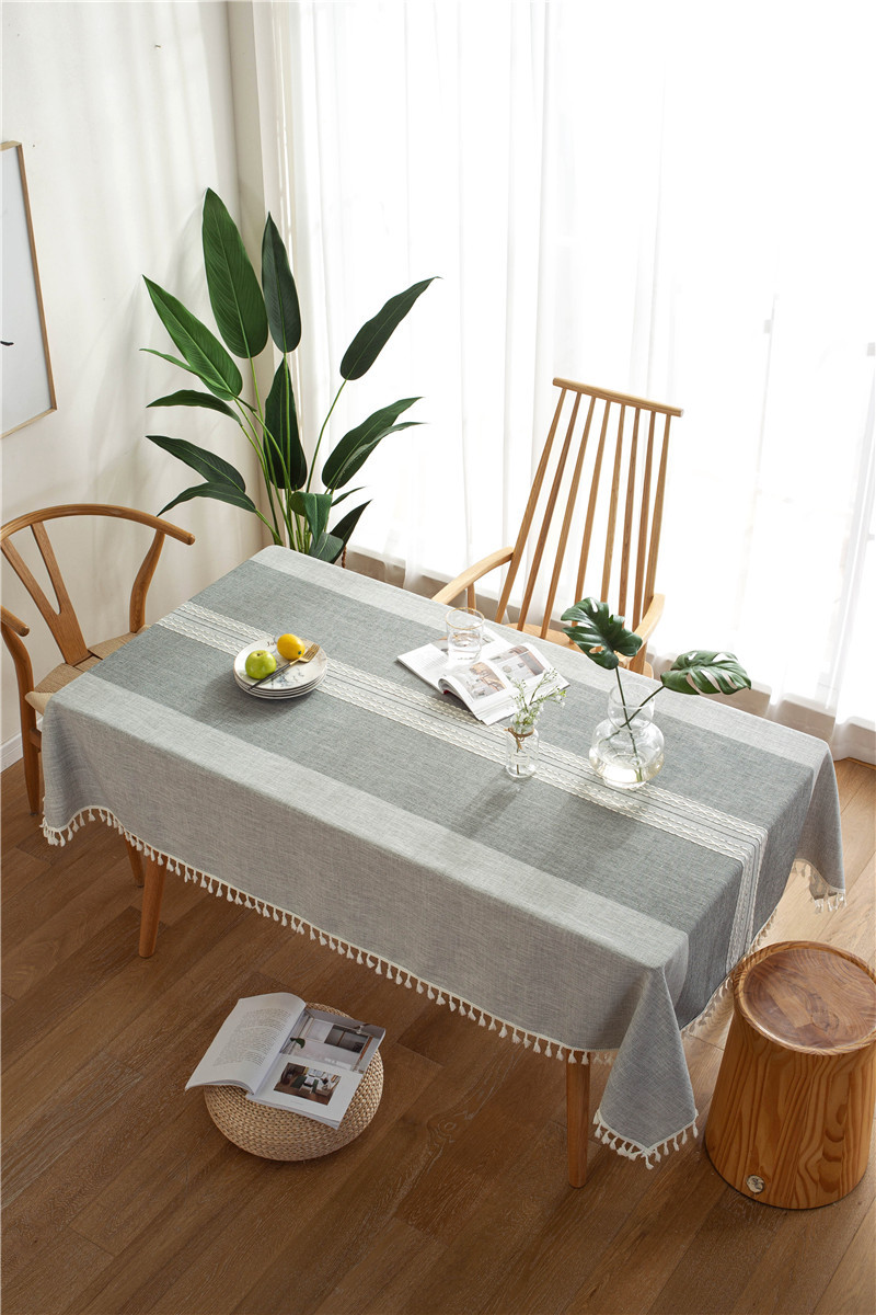 INS Cross-border Jacquard-Tischläufer, Baumwoll-Leinen-Tischdecke mit Quasten, rechteckige Couch- und Esstischdecke_voghion.com