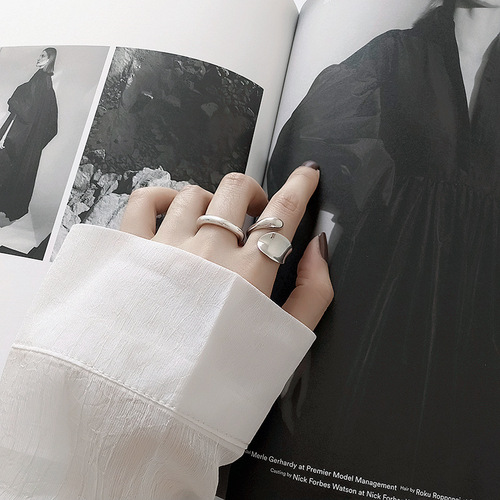 s925 sterling silver ring girls trendy Japanese and Korean simple internet celebrity niche glossy open ring