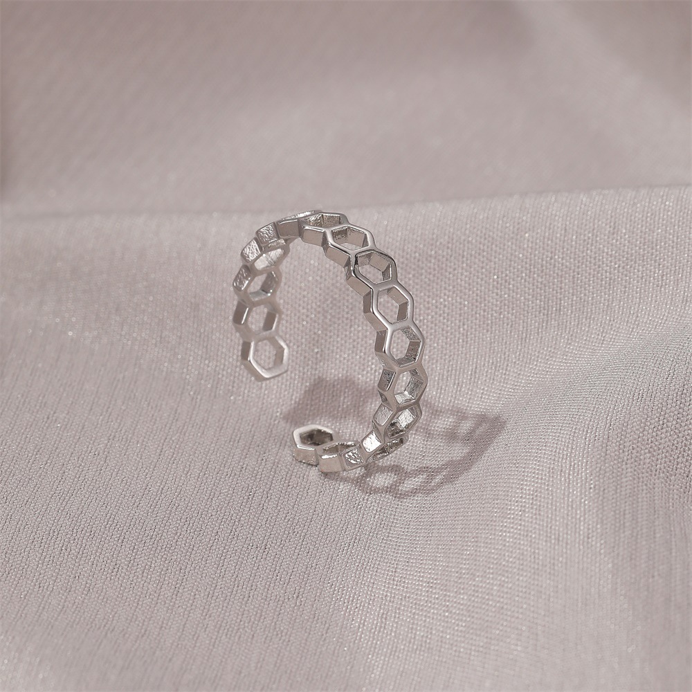 Honeycomb Hollow Opening Ring display picture 7